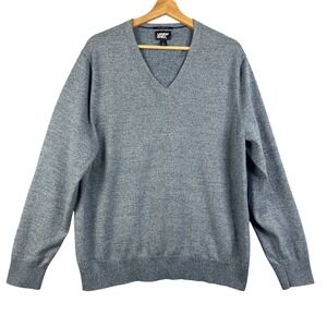 LANDS' END Men's‎ V-neck Sweater Blue Size L 42-44 Long sleeve 100% Cotton Knit